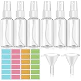Dewdropdale 6 Stück 50 ml Sprühflasche Klein, Mini Sprühflasche, Zerstäuber Sprühflaschen-Set mit Trichter und Etikett, Tragbares Transparente Sprayflasche für die Körperpflege, Flüssige Kosmetik