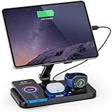 Tablet Stander, iPad Halterung Tisch mit Drahtloser Ladefunktion, iPad Stander mit Multi-Winkel-Rotationseinstellung,Tablet Halterung Passend für Tablets und Telefone