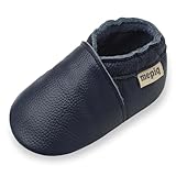 Krabbelschuhe Baby Lauflernschuhe lederpatschen Jungen Mädchen Weicher Leder Kleinkind Wildleder rutschfeste Lederschuhe 12-18 Monate, Dunkelblau