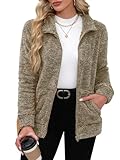 BesserBay Winter Damen Warm Casual Stehkragen Fleece Jacke Alltag Elegant Outdoor Plüschjacke Coffee XXL