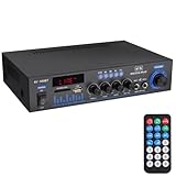 LiNKFOR Audio Leistungs Stereoverstärker, Bluetooth Heim Audioverstärker Tragbarer Verstärkerempfänger mit FM-Radio, MP3-/USB-/SD-Lesegeräten, LED-Anzeige, HiFi Verstärker für Zuhause oder Auto