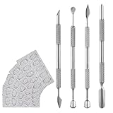 KAZIPOP Doppelseitiger Nagelhautschieber, 4-teilig, Edelstahl, Nagelhautentferner, Maniküre-Werkzeug-Set mit selbstklebendem Schleifpapier-Set