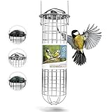 Wildtier Herz Meisenknödelhalter in Edelstahl - Futterstation für 4 Meisenknödel, Wetterfest und Langlebig - Vogelfutterstation Hygienisch für Ganzjährige Vogelfütterung - 38x10 cm, Silber