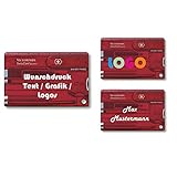 Victorinox Swiss Card Quattro mit Wunschdruck I Geschenk für Männer I Geschenke zum Geburtstag I Schweizer Taschenmesser personalisiert 12 Funktionen (rot transparent)