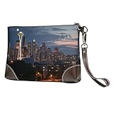 GTKSYNVE Clutch aus echtem Leder für Damen und Herren, Stadt, Seattle, Geldbörse, Reisen, Handy, Organizer, Handtasche