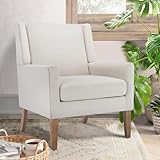 COLAMY Moderner Flügelrücken-Sessel für das Wohnzimmer, Polsterstoff Akzent-Sessel, Einzelsessel mit Loungesitz und Holzbeinen für Büro/Schlafzimmer/Leseecken, Beige