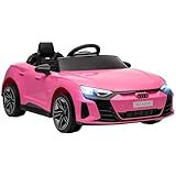 HOMCOM Kinder Elektroauto 12V Kinderauto mit 2,4 GHz Fernbedienung, 2 Motor, Kinderfahrzeug mit 4 gefederten Rädern, Hupe, Scheinwerfer, Musik, Sanftstart, Hilfsrad, für 3-5 Jahre, Rosa