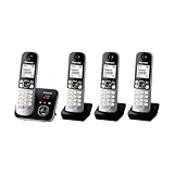 Panasonic KX-TG6824GB DECT Schnurlostelefon mit Anrufbeantworter (Telefon mit 4 Mobilteilen, strahlungsarm, Eco-Modus, GAP Telefon, Festnetz) schwarz