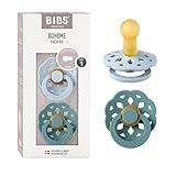 BIBS Boheme Schnuller 2er-Pack. BPA-frei, Kirschform Nippel. Naturkautschuk/Latex, Hergestellt in Dänemark. Größe 1 (0-6 Monate), Baby Blue/Island Sea