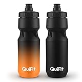 QuiFit Trinkflasche 710ml BPA Frei, Fahrrad Trinkflasche, Rennrad Flasche 2er Pack, Wasserflasche Sport Auslaufsicher Leichtgewicht für Gym, Radfahren, Outdoor, Wandern(Black+Black Orange(2pcs))