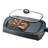 JUNG AD6610 Elektrogrill – 2200W Tischgrill mit Glasdeckel, Antihaft Gusseisen-Platte, 2 Grillzonen, Temperaturregler – Perfekt für Balkon, Indoor & Outdoor