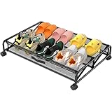 Duscdesp Unterbettkommode mit Rollen für Schuhe,1 Stück Metall Bettkasten Schuhorganizer Platzsparend Unterbett Aufbewahrungsbox,Schuhe Aufbewahrung Unterbettbox Schuh Organizer Schuhregal Unter Bett