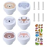 Schrankknöpfe Holz fur Kinderzimmer, 6 Stück Holzschrankknöpfe, Tier Muster Runde Möbelknöpfe Schubladenknöpfe mit Schrauben, Weiß Türknöpfe für Kinder