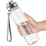 OLDLEY Sport Trinkflasche 1000ML Tritan BPA freie Wasserflasche mit Zeitmarkierungen, 1L Auslaufsichere Wasserflasche mit Filter für Fitnessstudio, Reisen, Schule, im Freien, Radfahren