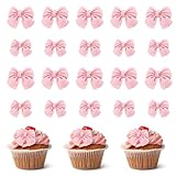 20 Stück Cupcake-Dekorationen mit rosa Schleife, Kuchenaufsatz-Zubehör mit Schleife, Cupcake-Aufsätze mit rosa Schleife, Kuchendekor-Schleifen zum Kuchendekorieren für Themenpartys, Verlobungen