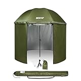 BESTIF Angelschirm mit Seitenwand & Sichtfenster – Wasserdicht, Schirmzelt klappbar – Windschutz Zelt für Angler, 205 cm (Grün, 205 cm)