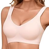 CMTOP BH Damen ohne Bügel Komfort Vollschalen Push Up Damen-BHS V-Ausschnitt Nahtloser BH Große Brüste Starker Halt Weich High Elastizität Bustier Gepolstert Bralette mit BH-Verlängerung(Beige, M)