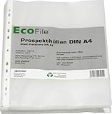 Prospekthülle A4 / 100 Stück/nachhaltig aus Post-Consumer-Recycling PP 80 my glatt glasklar extra stark, mit Abheftrand, Schmalseite oben offen – (80my)