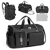 Cozary Sporttasche Herren Damen - 42L Groß Reisetasche - Wasserdicht Oxford-Gewebe - Mehrere Fächer - 3-in-1 Fitness Tasche mit Schuhfach und Nassfach - Ideal für Training Reise Business - Schwarz