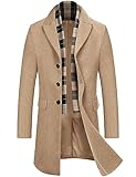 COOFANDY Mantel Herren Wintermantel Winterjacke Trenchcoat Windjacke Reversjacke Herrenmantel Kurzmantel mit Abnehmbaren Karierten Schals Männer Warmer Wollmantel Khaki XL