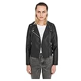 Noisy may Damen Kunstleder Jacke Biker Jacket Übergangsjacke Langarm Shacket PU Coated NMREBEL, Farben:Schwarz-2, Größe:S