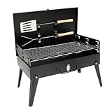 BESTonZON Tragbarer Outdoor Bbq Grill Faltbar mit Griffen Stabilem Stand und Lüftung für Gleichmäßiges Brennen Mit Zubehörteilen zum Wenden für Camping Angeln und Picknick