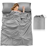 PRETYZOOM Leichter Atmungsaktiver Schlafsack inlett aus Polyester für Erwachsene Kompakt und Vielseitig für Hotelreisen Camping und Wandern Modischer Einfarbton Silbergrau