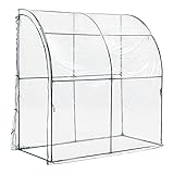 [en.casa] Gewächshaus Juta Tomatengewächshaus 100 x 200 x 215 cm Foliengewächshaus mit abgerundetem Dach Anlehngewächshaus Treibhaus mit aufrollbarer Tür Stahlrahmen Transparent