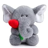 BEJOY Plüsch Elefant Teddy mit Herz Rose, Plüschtiere Liebe Valentinstag Spielzeug, Stofftier Spielzeug Kuscheltier Geschenke für Freundin Kinder Geburtstag, Valentinstag