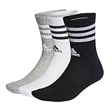 adidas Unisex 3-Streifen Cushioned Crew Socken, 3 Paar Medium Grey Heather/White/Black/White 40-42