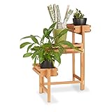 Relaxdays Blumentreppe 3-stöckig, Blumenetagere, beweglich, für Kräuter, Blumentöpfe, Holz Pflanzregal 57 cm hoch, Natur