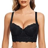 FallSweet Push Up Spitzen BH Damen Mit Bügel Grosse Grössen Bra Longline (Schwarz, 34/75D)