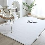 HARESLE Teppich Schlafzimmer, Weiche Kaninchenfell Teppich Wohnzimmer, Waschbarer Kinderzimmer Teppiche, Weiß Rutschfester Teppiche, Moderne Tepich für Bettumrandung Büro, Lounge(Weiß,60x80cm) ﻿