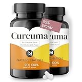 Nature Nation® Premium Curcuma - 2 * 90 Kapseln - Hoch bioverfügbares Curcumin mit Piperin - Hochdosierte Formulierung - Laborgeprüft, vegan, in Deutschland produziert