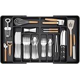 Lifewit Große Besteckkasten für Schubladen, Einstellbar Breite 541-914mm, 11-13 Fächern, Abnehmbarer Besteckkasten Schubladen für Messer Gabel Löffel, Schubladen Organizer Küchen Kunststoff, Schwarz