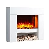 RICHEN Naran Elektrokamin - Elektrischer Standkamin mit Heizung 1000/2000 W, realistischer 3D-Flammeneffekt, LED-Beleuchtung, Fernbedienung programmierbar, Timer, Thermostat - Weiß