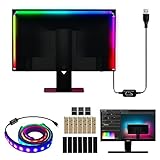 Sonnewelt Neon LED Strip 2 Stück RGBIC Gaming PC Monitor Hintergrundbeleuchtung USB RGBIC LED Streifen für 27 Zoll PC,Smart Gaming Light mit skydimo App-Steuerung, Sync für Spiele,Musik,Filme