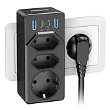 NVEESHOX 7-in-1 Mehrfachsteckdose mit 4 USB, Steckdosenadapter (4000W,16A) 3 Fach Steckdose mit USB C PD20W, Mehrfachstecker für Steckdose mit 2 Euro + 1 Schuko, Steckdosenleiste ohne Kabel