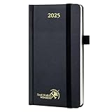 POPRUN Taschenkalender 2025 Klein 16,5 x 9 cm (Jan.2025-Dez.2025) - Kalender 2025 Klein Hardcover - Terminplaner, Planer 1 Woche 2 Seite mit Innentasche - Schwarz