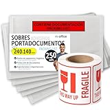 Selbstklebende Dokumententaschen 240x140mm, Packing List, Transparente Lieferscheintaschen für Sendungen, Rechnungen, Lieferscheine, Wasserfest mit starker Haftung – m-office (250 Stück+Rolle)