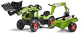 Falk Claas Kinder-Baggerlader mit beweglichem Baggerarm & Anhänger I Pedaltraktor Arion 410 Replik I mit Hupe I ab 2 Jahren I Outdoor Spielzeug für Jungen & Mädchen