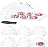 HOMKULA Fliegenhaube für Lebensmittel – Faltbarer Fliegenschutz für Essen und Obst – Abdeckung gegen Fruchtfliegen – Pop-Up Design – 2 Extra Groß (102 x 63 cm) & 6 Groß (43 x 43 cm)（Polyester &Metall）
