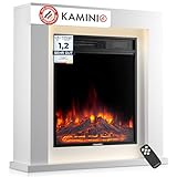 KAMINIO Elektrokamin Matti - Elektrischer Standkamin mit Heizung, 3D-Flammeneffekt, LED-Ambientelicht, Fernbedienung - 32 Zoll (Weiß)