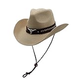 MivBuks Strohhut Herren Sommer Cowboy Hut für Herren Damen Sommerhut Westernhut UV Schutz onnenhut Panama Hut (DE/NL/SE/PL, Alphanumerisch, M, B-Beige)
