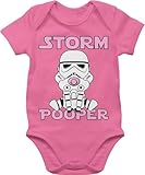 Baby Body Junge Mädchen - Sprüche - Storm Pooper I - 1/3 Monate - Pink - strampler neugeborene lustig babymode witzig spruch comic bodys geschenk babyparty babybody mit sprüchen spruche babybodys