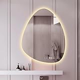Zhoudong Unregelmäßiger Rahmenlos Dekospiegel für Bad mit 3 Farben Licht 70/80cm Intelligent LED Beleuchteter Antibeschlag Badspiegel mit Touch-Schalter(40inch/100cm)