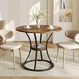 Tribesigns Runder Esstisch, Küchentisch für Esszimmer Wohnzimmer, 80 cm Esszimmertische für 2-4 Personen, Kleine Esstisch mit mit Stauraum und Metallfuß, rustikales Braun (nur Tisch)