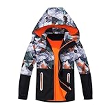 Nlaayong Kinder Gefütterte Jacke Jungen Übergangsjacken für Jungs Softshelljacken mit Camouflage Muster