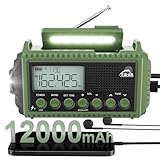 Notfallradio 12000mah mit Kurbel Und Solar, AM/FM/SW Solar Radio,SOS,Wiederaufladbar Powerbank,Taschenlampe,Kopfhöreranschluss,Leselampe,Tragbar Kurbelradio, Regensicher, Winddicht und Stoßfest(Grün)