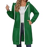 Kapuzenpullover mit langem Reißverschluss für - Wintersportjacke, extragroß, einfarbig (Green, XL)